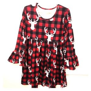 Girls buffalo plaid and deer boutique dress